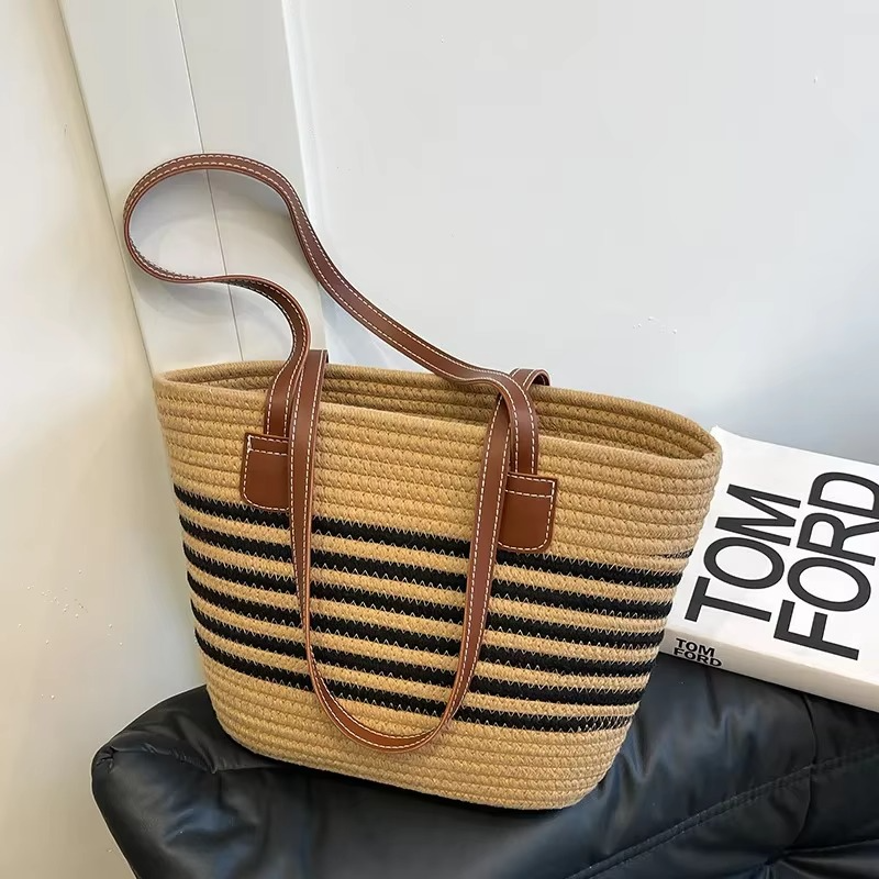 Borsa Tote in Paglie e Righe: Stile Boho e Grande Capacità per la Spiaggia e lo Shopping