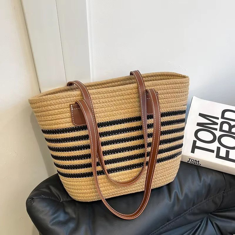 Borsa Tote in Paglie e Righe: Stile Boho e Grande Capacità per la Spiaggia e lo Shopping