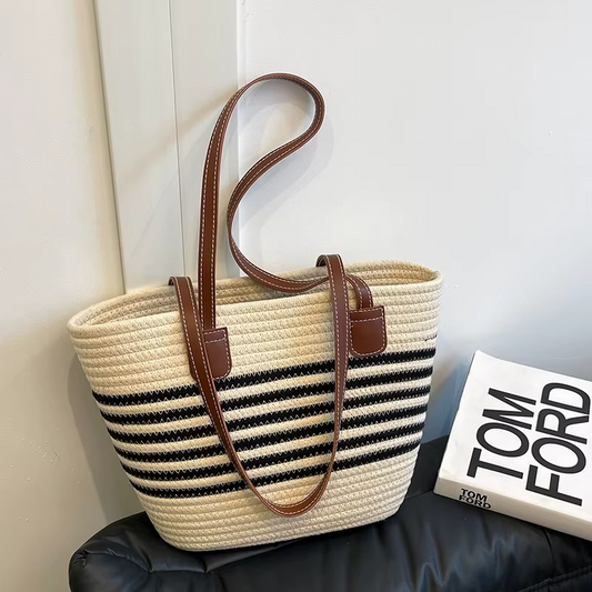 Borsa Tote in Paglie e Righe: Stile Boho e Grande Capacità per la Spiaggia e lo Shopping